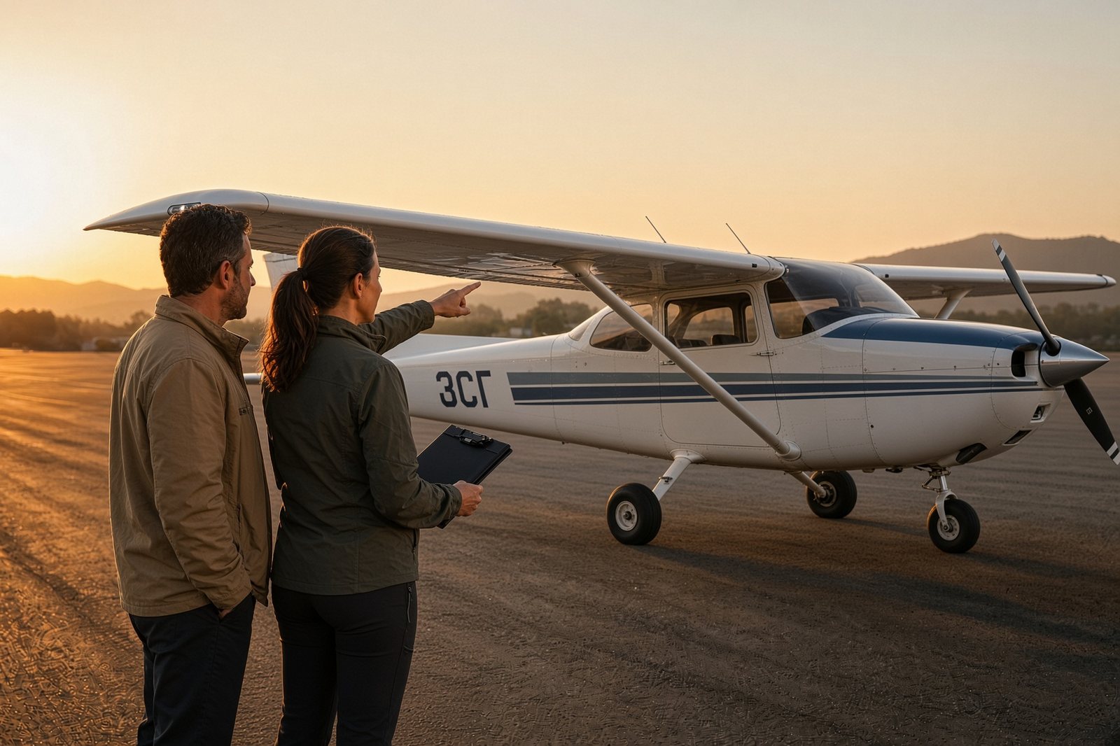 Instructor and student at the wing after a lesson