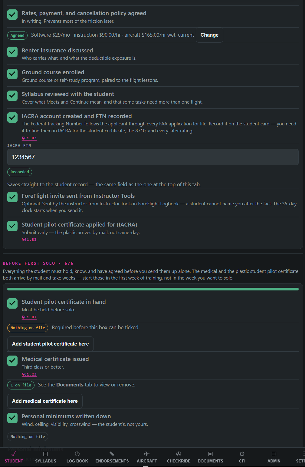PAVE required events checklist