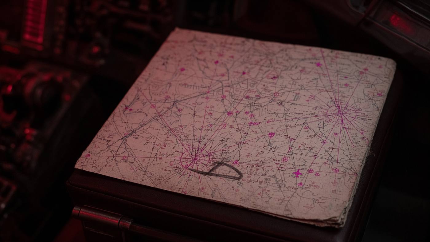 Sectional chart under cockpit lighting
